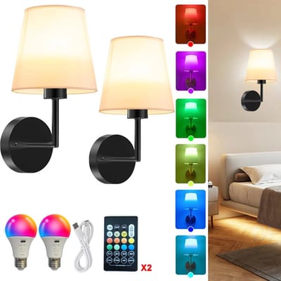 Je Huis, 2 Draadloze RGB Wandlamp – Oplaadbare LED Wandlamp met Afstandsbediening, Warm & Kleurverlichting – Moderne Nordic Muurlamp voor Slaapkamer, Gang & Woonkamer