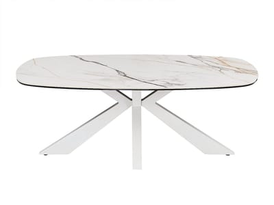 Vente-unique Salontafel van gehard glas, keramiek en metaal - Wit marmereffect - DERIYA van Maison Céphy