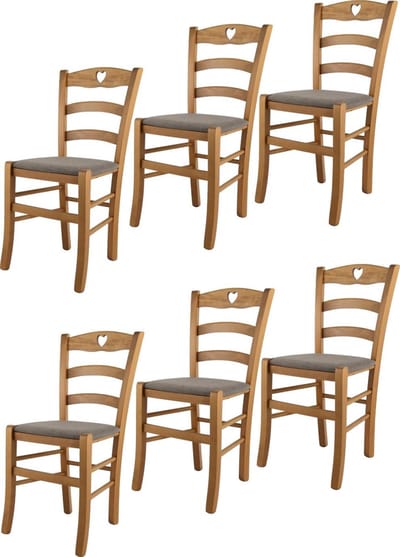 Tommychairs Cuore - Eetkamerstoelen - Set van 6 - Eikenhout - Stof