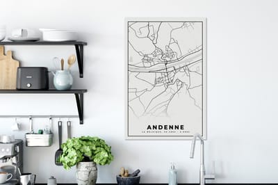 Canvas Schilderij Zwart Wit – België – Plattegrond – Stadskaart – Kaart – Andenne - 40x60 cm - Wanddecoratie