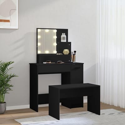 Kaptafel Set met LED Verlichting en Kruk in Zwart