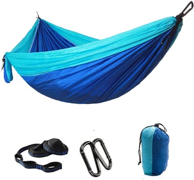 Hangmatten - Kampeerhangmat -Hangmat -Draagbare hangmat - 300*200 cm - Campingaccessoires -Tweepersoonsformaat - tot 300 kg - Incl. Karabijnhaken Riemen en Opberg hoes - Geschikt voor buiten, wandelen en reizen - Blauw