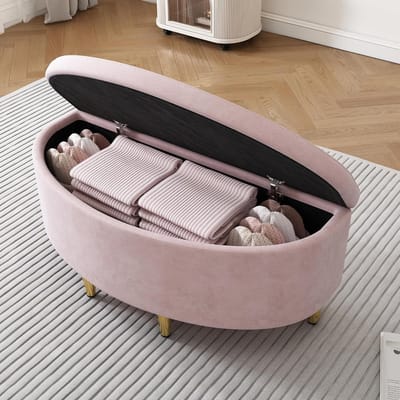 Opbergbank - Poef Fauteuil - Entree Woonkamer - Met Deksel - 90x40x42 cm - Roze