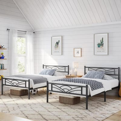 Set Metal Bedframe - Eenpersoonsbed Gastenbed - Slaapkamer Inrichten - Met Opbergruimte - 90 x 190 cm - Zwart