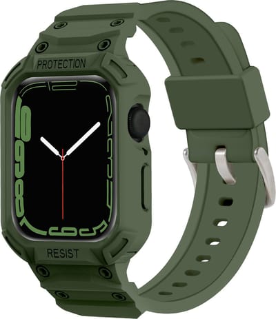 Stravo Geïntegreerde Apple Watch bandje en Beschermhoes - Groen - Universele Maat voor 42mm 44mm 45mm - Stijl ontmoet Sportiviteit