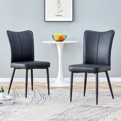 MIVRAY Eetkamerstoelen Set Van 2 - Ergonomisch Met Gestoffeerde Zitting - Voor Eetkamer En Kantoor - Metaal En Zwart Kunstleer