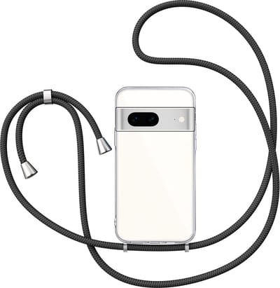 Hoesje met Koord geschikt voor Google Pixel 7 - Back Cover Siliconen Case Transparant Hoes Zwart