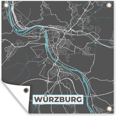 Tuin poster Blauw – Duitsland – Plattegrond – Stadskaart – Kaart – Würzburg - 200x200 cm - Tuindoek