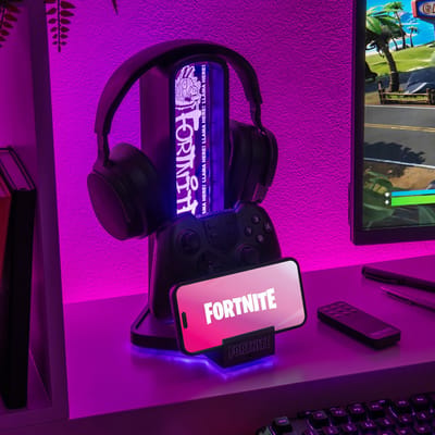 Fortnite 3‑in‑1 Headphone Stand met RGB Licht & USB‑C Oplaadpoorten – Officieel Gelicentieerd Gaming Bureau Accessoire- Paladone
