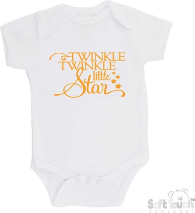 Soft Touch Romper "Twinkle winkle little star" Unisex Katoen Wit/mosterd Maat 62/68