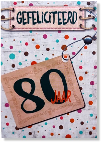 Hoera 80 Jaar! Luxe verjaardagskaart - 12x17cm - Gevouwen Wenskaart inclusief envelop - Leeftijdkaart