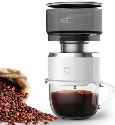 Koffiemachine - Automatisch zetten en druppelen - anti-verbranding - automatische drukontlasting - Werkt op batterijen -mini en draagbaar - 10*10*10,15 cm -geeft een handgemaakte uitstraling - geschikt voor gebruik op kantoor, buiten en op de camping