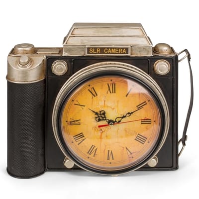 Dailygoods- Sleutelkast Retro Camera- Vintage Wanddecoratie - Sleutelkast met Klok - Hoogwaardig Metaal - Uniek Design - Afmetingen 23 x 8,5 x 29 cm