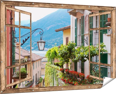 Gards Tuinposter Doorkijk Kleurijk Straatje in Italie - 180x120 cm - Tuindoek - Tuindecoratie - Wanddecoratie buiten - Tuinschilderij