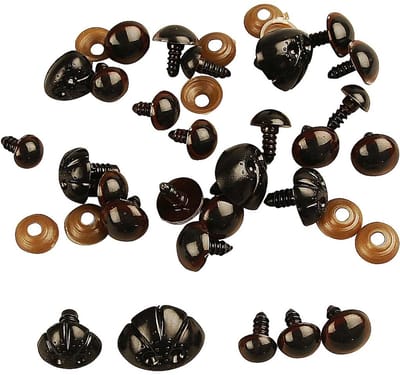 Teddybeer ogen & neuzen, d 10-15 mm, afm 15-25 mm, 130 div/ 1 doos