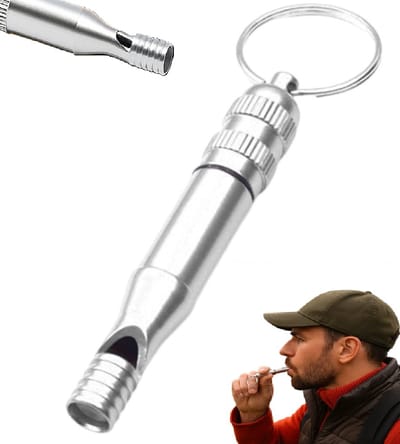 RVS Survivalfluitje – Waterdicht & Luid – 7,5 cm – Aluminium Sleutelhanger Fluit – Lichtgewicht Outdoor Tool voor Kamperen, Wandelen & Reizen – Zilverkleurig