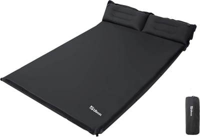 Thijox - Dubbel zelfopblazend matras met kussens, comfortabele luchtmatras voor 2 personen, 3,9 cm sponsvulling, ergonomisch kussen, lichtgewicht en d