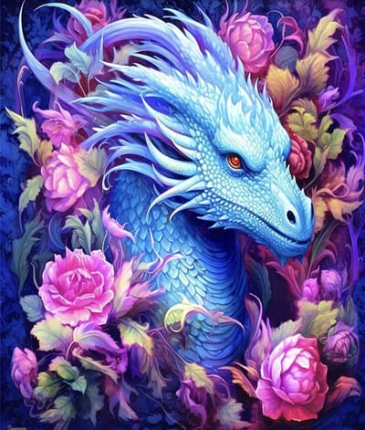 TOPMO - Blauwe Draak - Diamond painting pakket - HQ Diamond Painting - volledig dekkend - Diamant Schilderen – voor Volwassenen – ROND - 40 x 50 CM