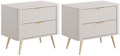 Vente-unique Set van 2 nachtkastjes - 2 lades - Beige en goudkleurig - ELONARIA