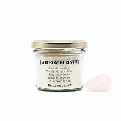 Candlelight-on - geboorte kaars met edelsteen - Welkom kleintje - meisje - o.b.v. sojawas en etherische oliën