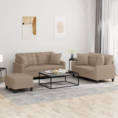 vidaXL - 3-delige - Loungeset - met - kussens - kunstleer - cappuccinokleurig