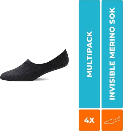 Soga - 4-Pack - Merino Footies - Onzichtbare Pasvorm - Heren / Dames - zwart - 39-42 - S19