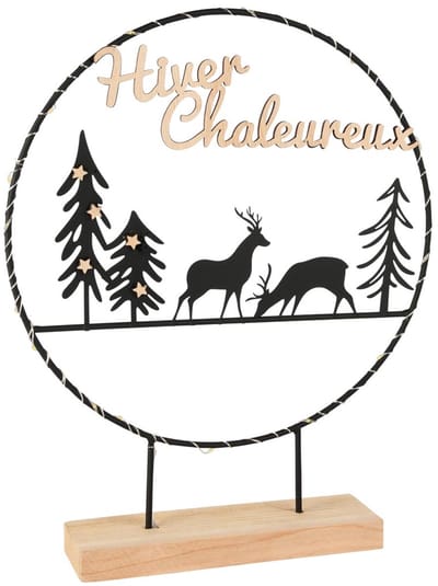 Dekoratief | Deco ring m/herten 'Hiver Chaleureux', metaal, LED, 28x6x34cm | A255469