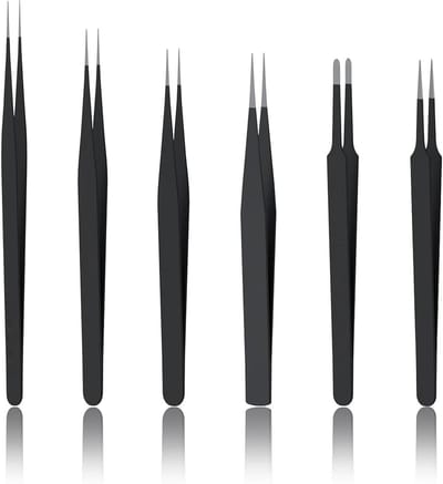 Set van 6 precieze pincetten van roestvrij staal voor sieraden maken, elektronica reparatie en manicure - Antistatisch en antislip - Punten en gebogen pincetten - Knutselen - Multifunctioneel.