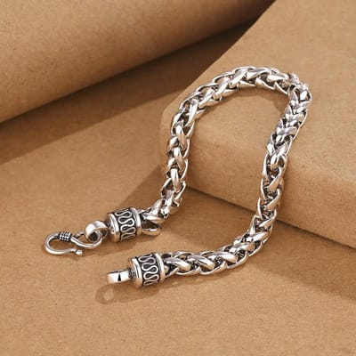 Bracelet en Argent 925 Joncs Vintage Chaîne Haute Qualité Pour Femmes Hommes Bijoux Mode Mariage Fiançailles Fête 22cm brown