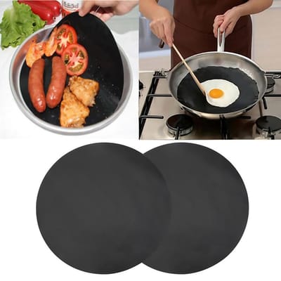 2-pack ronde antiaanbakpan van 24 cm voor hoge temperaturen, koekenpanvoering, wokvoering voor koken gray