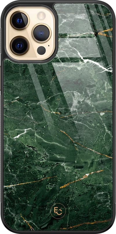 Hoesje geschikt voor iPhone 12 - Marble jade green - Luxe Hard Case - Marmer - Groen - ELLECHIQ