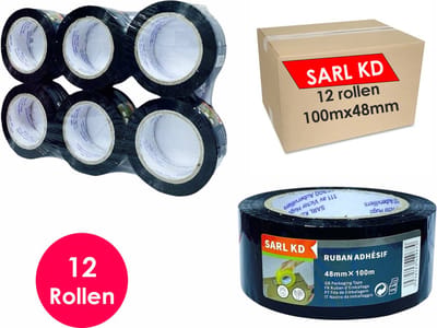 Verpakkingstape - 12 rollen - Zwart - PP Plakband - 100mx48mm - Polypropylene Ultra Strong tape - SARL KD®