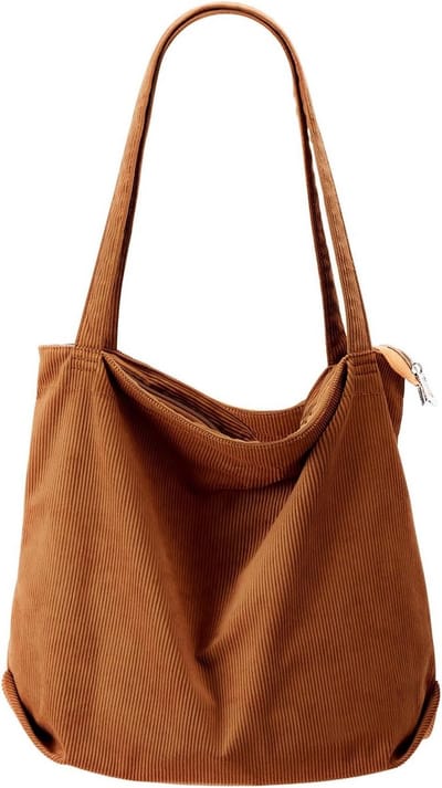 Grote Corduroy Schoudertas voor Dames - Shopper Tas met Rits voor Werk, School en Dagelijks Gebruik