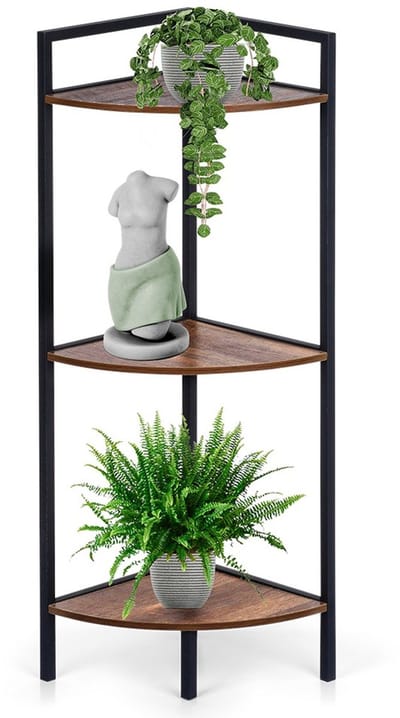Trends4You - Metaal Hoekrek - Zwart - 23,5x23,5x76 cm - 3 Planken