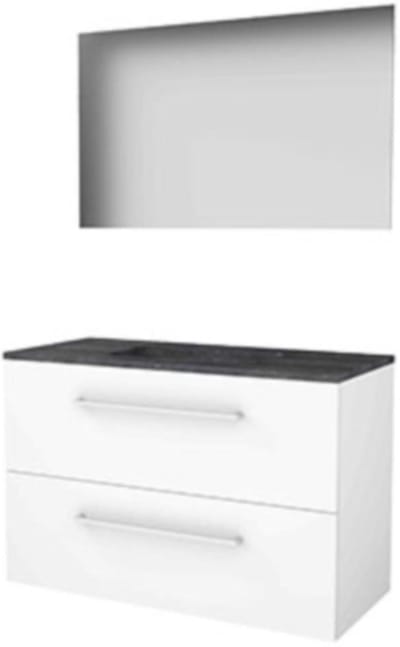 Basic-Line Ultimate 46 Badkamermeubelset - 100 x 46 cm - Met Grepen - 2 Lades - Hardstenen Wastafel - Zonder Kraangat - Spiegel met Indirecte LED Verlichting - Ice White
