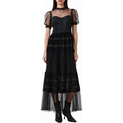 AllSaints Ryla Dot Dress Black Maat: 4 | Maxi Jurken Outlet | Dames | Zwart