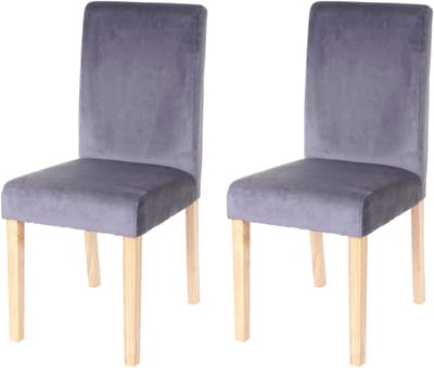 Set van 2 eetkamerstoelen Keukenstoel Littau, fluweel ~ grijs, lichte poten