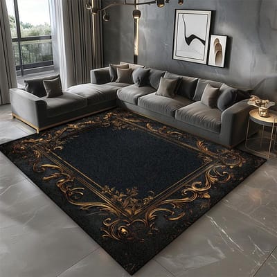 Tapis Marbre Noir Salon Décoration Luxe Maison Canapé Lavable Grands Tapis 200x300 Chambre Antidérapant Velours Court Tapis de Sol 100*200cm
