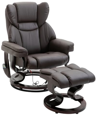 Relaxfauteuil met Voetenbank - 360° Draaibaar - met Massagefunctie - Massagestoel met Zijvak - Kantelbaar tot 145° - Verstelbare Rugleuning - tot 160 kg - met Afstandsbediening - Relaxstoel - TV Stoel - Loungestoel - Bruin