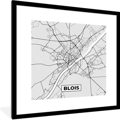 Fotolijst incl. Poster - Plattegrond - Blois - Stadskaart - Kaart - Frankrijk - 40x40 cm - Posterlijst