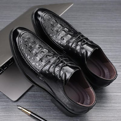 Krokodillenleren Schoenen Heren Formele Kleding Zakelijk Zomer Ademend Britse Stijl Casual Binnenverhoging Heren Bruidegom Bruiloftsschoenen 48 zwart