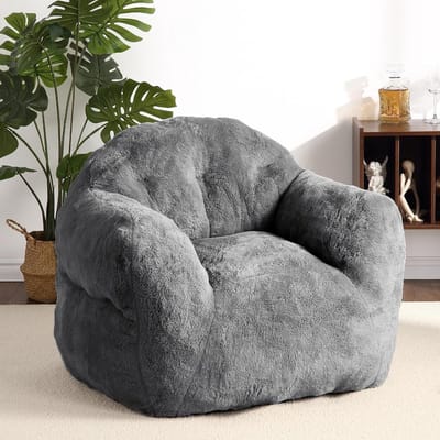 Grote zitzak van 51 inch voor volwassenen - Comfortabele zitzak - Compacte vloerzitzak met ondersteunende rugleuning en armleuningen, gemakkelijk te reinigen stof - 130 × 104 × 84 cm - Donkergrijs