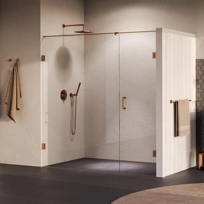 Brauer Void - Nisdeur - 2-Delig - Helder Glas - 190 x 200 cm - Omkeerbaar - met Draaideur 70 cm - Aan Muur - incl. Glascoating - PVD Koper