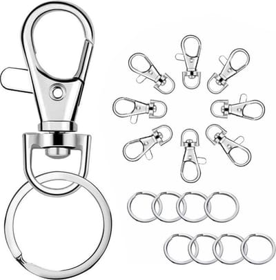 Fako Bijoux - Musketonhaak Met RVS Sleutelring - Karabijnhaak - Sleutelhanger - 14x53mm - Zilverkleurig - 10 Sets