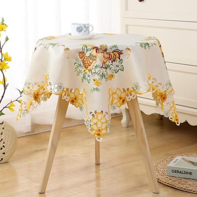Populaire Satijn Paaskip Geborduurd Tafelkleed Doek Handdoek Keuken Eetkamer Koffie Thee Tafelkleed Feest Verjaardag Huisdecoratie Square 58cm wit