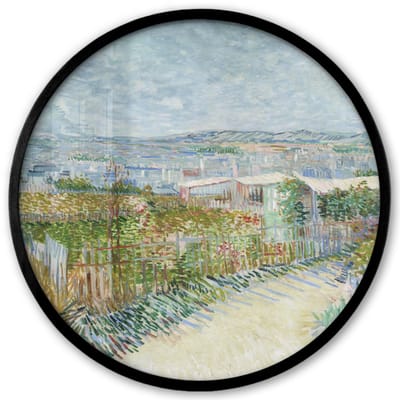 Poster in lijst Rond - Fotolijst 40x40 cm - Posters - Montmartre: achter le Moulin de la Galette - Vincent van Gogh - Ronde posterlijst zwart - Decoratie - Wanddecoratie woonkamer - Muurdecoratie slaapkamer
