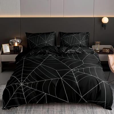 Zachte Dekbedovertrekset 1*Dekbedovertrek + 2*Kussensloop Spinnenweb Digitale Print Beddengoedset Comfortabel Dekbedovertrek Voor Slaapkamer 135X200cm black