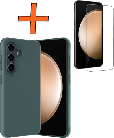 Hoes - Met Screenprotector - Geschikt voor Samsung Galaxy S23 FE - Sterk & Shockproof - Back Cover - Siliconen Case - Telefoon Hoes - Donkergroen