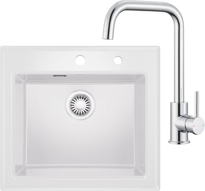 CECIPA Max Spoelbak Met Kraangat 55x50CM - Keramische Spoelbak Keuken - Spoelbakken Keuken Met Keukenkraan - Wasbak Keuken - Wit