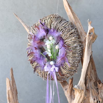Verenkrans paarse fazantenveren decoratieve krans Ø20cm 3 st, 3 Stück